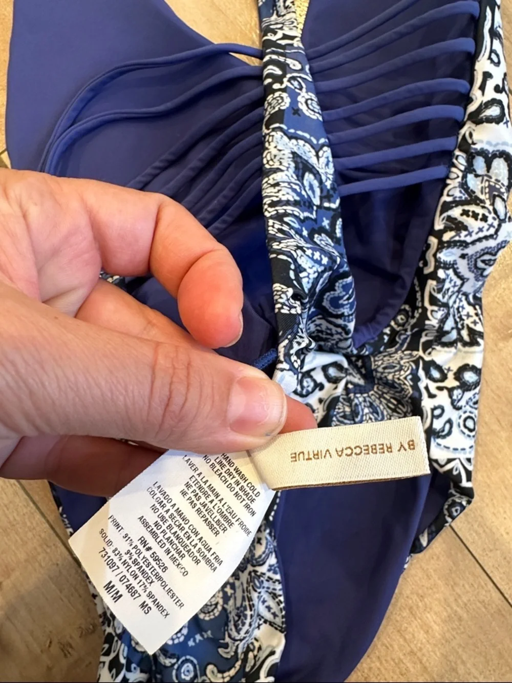 BECCA VIRTUE Women's Blue Americana Reversible One Piece Swimsuit Strappy Back M